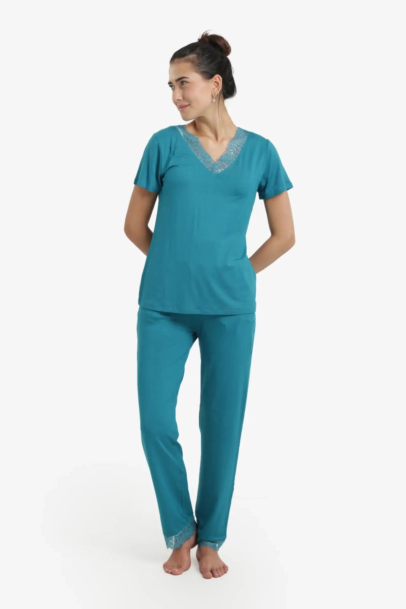 Carina Pyjama Set with Lace Edges - Image 1